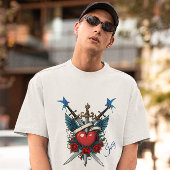 Nautische Bloemen Rood Hart Blauw T-shirt