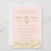 Nautische Blush en Gouden Sparkle Wedding Kaart (Voorkant)
