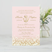 Nautische Blush en Gouden Sparkle Wedding Kaart (Staand voorkant)