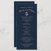 Nautische Blush en Navy Blue bruiloft programma Programmakaart (Voorkant / Achterkant)