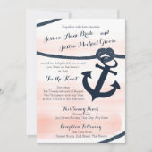 Nautische Blush en Navy Touw en Anker Wedding Kaart (Voorkant)