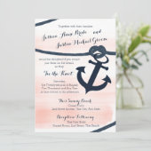 Nautische Blush en Navy Touw en Anker Wedding Kaart (Staand voorkant)