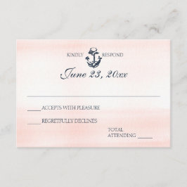 Nautische Blush en Navy Wedding Reactie RSVP Kaartje