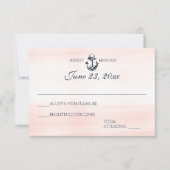 Nautische Blush en Navy Wedding Reactie RSVP Kaartje (Voorkant)