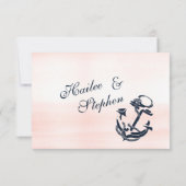 Nautische Blush en Navy Wedding Reactie RSVP Kaartje (Achterkant)