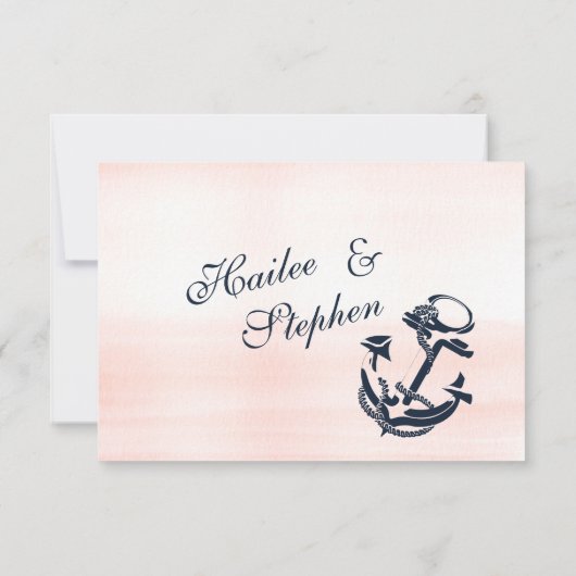 Nautische Blush en Navy Wedding Reactie RSVP Kaartje (Achterkant)