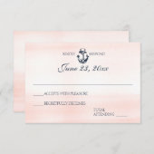 Nautische Blush en Navy Wedding Reactie RSVP Kaartje (Voorkant / Achterkant)