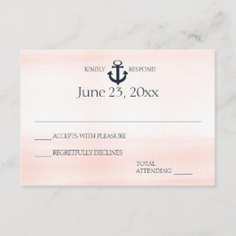 Nautische Blush en Navy Wedding Reactie RSVP Kaartje