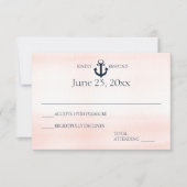 Nautische Blush en Navy Wedding Reactie RSVP Kaartje (Voorkant)