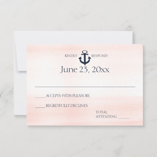 Nautische Blush en Navy Wedding Reactie RSVP Kaartje (Voorkant)
