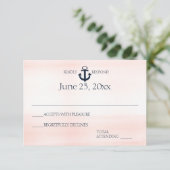 Nautische Blush en Navy Wedding Reactie RSVP Kaartje (Staand voorkant)
