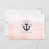 Nautische Blush en Navy Wedding Reactie RSVP Kaartje (Achterkant)