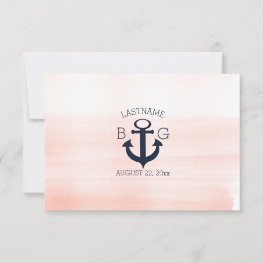 Nautische Blush en Navy Wedding Reactie RSVP Kaartje (Achterkant)