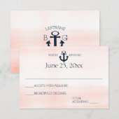 Nautische Blush en Navy Wedding Reactie RSVP Kaartje (Voorkant / Achterkant)