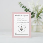 Nautische Blush Roze Bloemen Anker Bruiloft RSVP Kaartje (Staand voorkant)