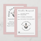 Nautische Blush Roze Bloemen Anker Bruiloft RSVP Kaartje (Voorkant / Achterkant)
