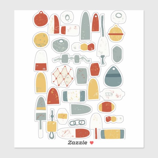 Nautische boeien en Vissen drijvende beugels Sticker (Vel)