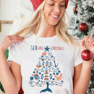 Nautische Boom Beachy Kust Kerstmis T-shirt