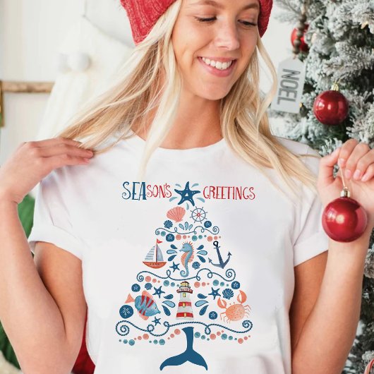 Nautische Boom Beachy Kust Kerstmis T-shirt