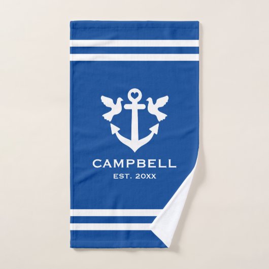 Nautische boot anker blauw en wit aangepaste naam bad handdoek (Handdoek)