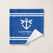 Nautische boot anker blauw en wit aangepaste naam bad handdoek (Wasdoekje)