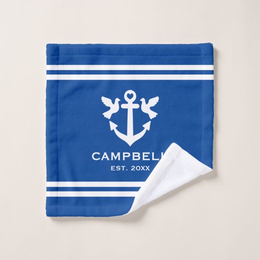 Nautische boot anker blauw en wit aangepaste naam bad handdoek (Wasdoekje)