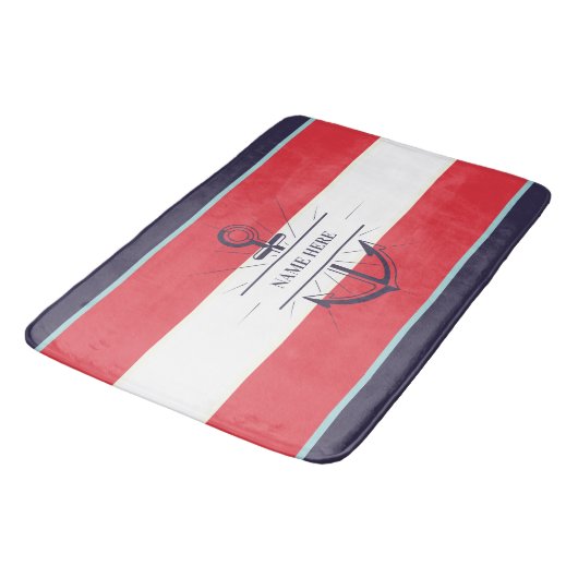 Nautische Boot Anker Marine Blauw Rood Wit Badmat (Gekanteld)