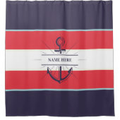 Nautische Boot Anker Marine Blauw Rood Wit Douchegordijn (Voorkant)