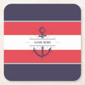 Nautische Boot Anker Marine Blauw Rood Wit Kartonnen Onderzetters (Voorkant)