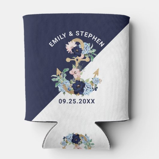 Nautische boot anker Marine bloemen bloeien Blikjeskoeler (Achterkant)