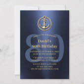 Nautische Boot Anker Navy & Gold 80ste verjaardag Kaart (Voorkant)