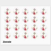 nautische boot anker rood & roze pioen ronde sticker (Vel)
