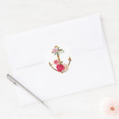 nautische boot anker rood & roze pioen ronde sticker (Envelop)