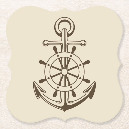  Nautische Boot Anker & Ship Wheel Tan Kartonnen Onderzetters (Voorkant)