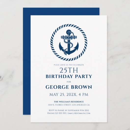 Nautische Boot Anker Touw Verjaardagsfeestje Kaart (Voorkant / Achterkant)