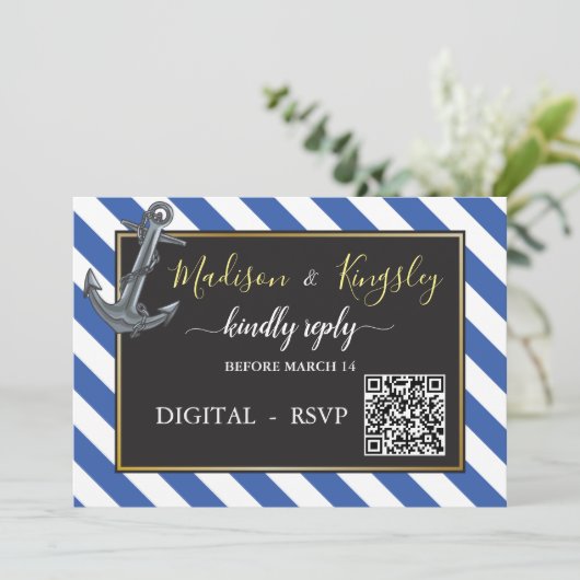 Nautische Boot Anker Zeilbruiloft DIGITALE RSVP Kaart (Staand voorkant)