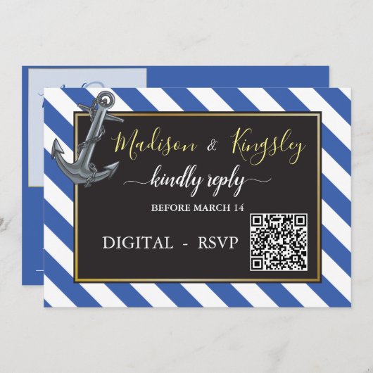 Nautische Boot Anker Zeilbruiloft DIGITALE RSVP Kaart (Voorkant / Achterkant)