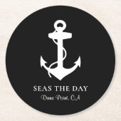 Nautische Boot Anker Zwart Ronde Kartonnen Onderzetter (Voorkant)