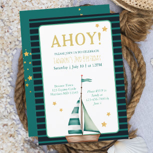 Nautische boot gestreept marine verjaardag kaart