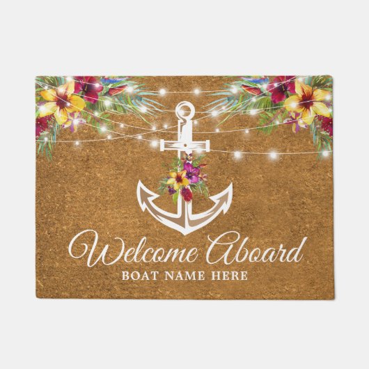 Nautische Boot Naam Anker Faux Coir Deurmat (Voorkant)