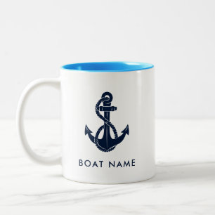 Nautische Boot Naam Anker Gepersonaliseerd Tweekleurige Koffiemok