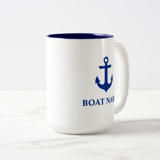 Nautische Boot Naam Anker Groot Tweekleurige Koffiemok (Voorkant rechts)
