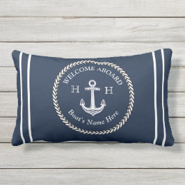 Nautische Boot Naam Anker Touw Marine Blauw Welkom Buitenkussen