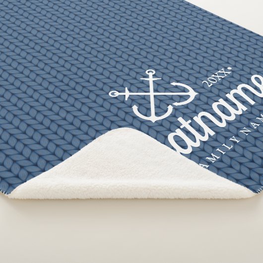 Nautische Boot Naam Marine Blauw Gebreid Patroon Sherpa Deken (3/4)