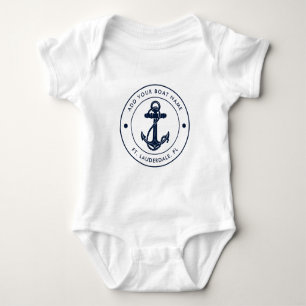 Nautische Boot Naam Navy Blue Anchor Boating Custo Romper