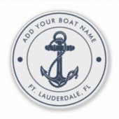 Nautische Boot Naam Navy Blue Anchor Boating Custo Sticker (Voorkant)