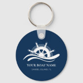Nautische Boot Naam Schip Wiel Marine Blauw Sleutelhanger (Voorkant)