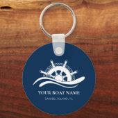 Nautische Boot Naam Schip Wiel Marine Blauw Sleutelhanger (Voorkant)