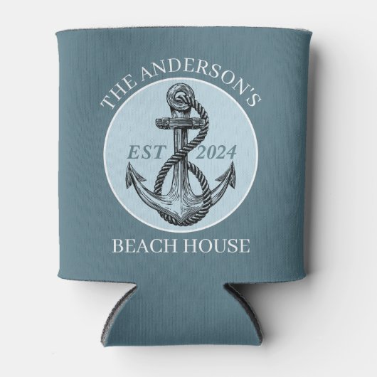 Nautische boot strand huis anker familienaam est blikjeskoeler (Voorkant)