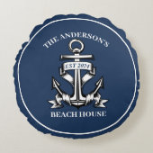 Nautische boot strand huis anker familienaam est rond kussen (Voorkant)
